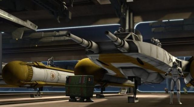 The replica of the Y-Wing Starfighter of Anakin in Star Wars : The Clone Wars