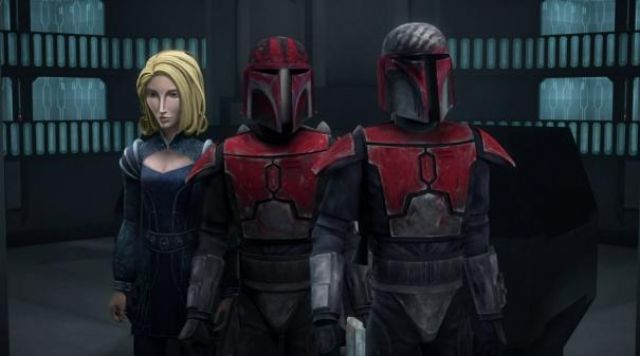 The visor for a helmet of Mandalorian Deathwatch in Star Wars : The Clone Wars