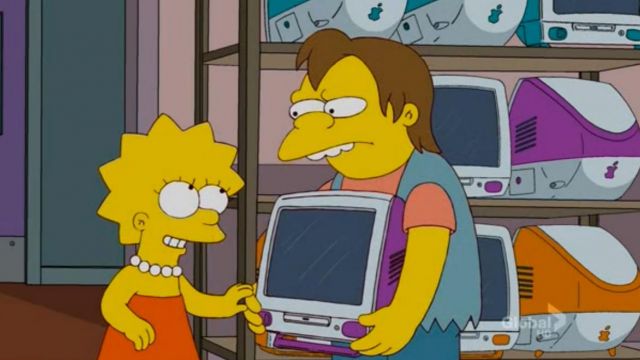 The computer imac g3 in blue seen in The Simpsons