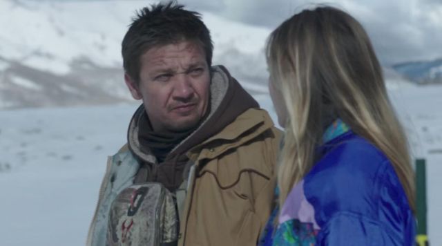 The bag, worn over the belly of Cory Lambert (Jeremy Renner) in Wind River