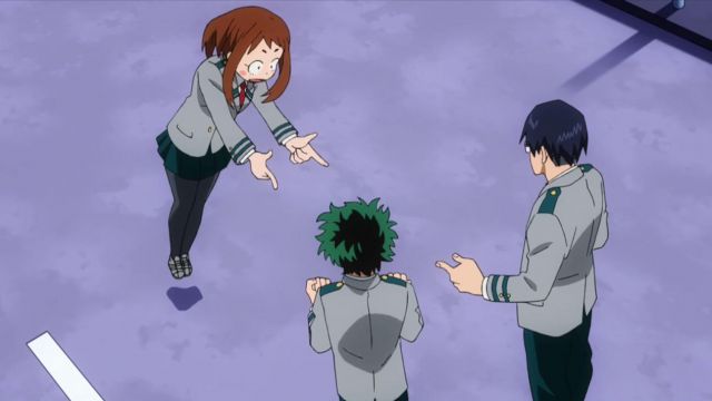 The cosplay of the uniform of Ochako in My Hero Academia