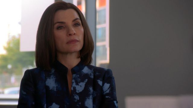 Blue jacket and violet Alicia Florrick in The Good Wife