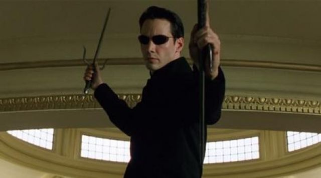 Les saïs de Neo (Keanu Reeves) dans Matrix Reloaded