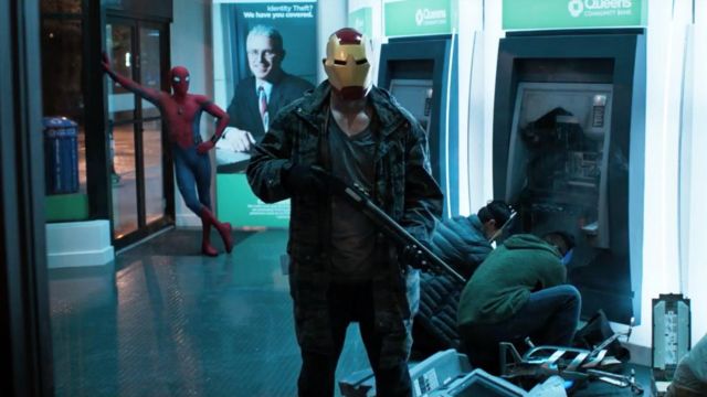 Iron Man Mask worn by a robber as seen in Spider-Man: Homecoming | Spotern
