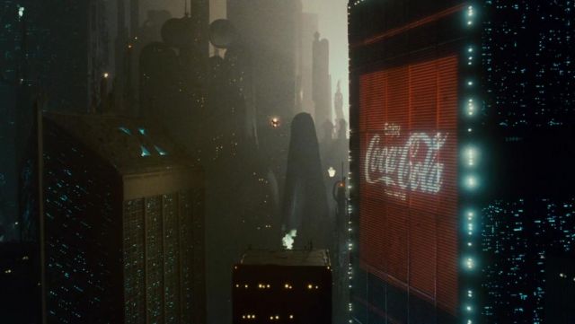 The advertising for the Coca-Cola brand on a building of Los Angeles 2019 in Blade Runner