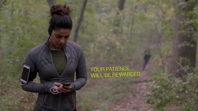 The jacket sports Alex Parrish (Priyanka Chopra) in Quantico S02E10