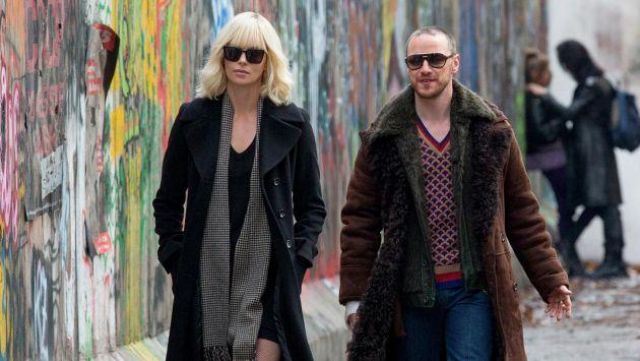 Saint Laurent Black sunglasses worn by Lorraine Broughton (Charlize Theron) as seen in Atomic Blonde