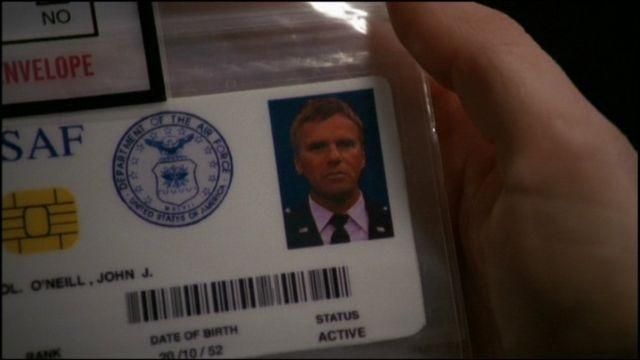 The replica of the ID Card of Colonel Jack O'neill (Richard Dean Anderson) in Stargate SG-1 S02E05