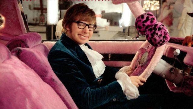 The cover of the pink flying from Austin powers "Mike Myers" in the movie Austin Power