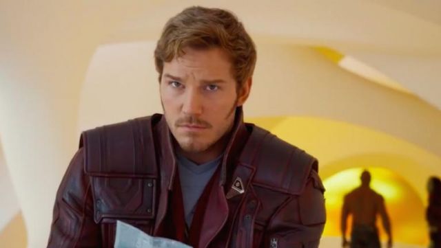 Red leather jacket worn by Star Lord (Chris Pratt) as seen in Guardians of the galaxy 2