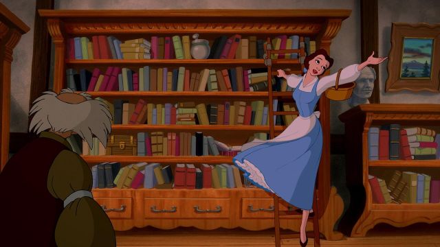 The blue dress and white of Belle in beauty and The Beast