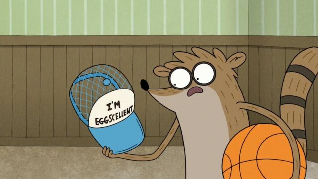 Cap "I'm eggscellent" of Rigby in Regular Show