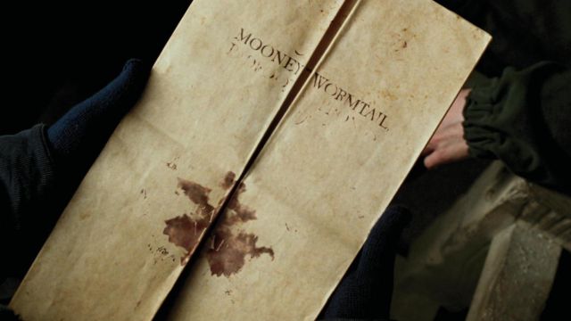 The Marauder's map offered by the twins Fred and George (James and Oliver Phelps) in Harry Potter in harry Potter and the prisoner of Azkaban