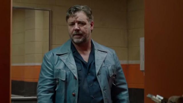 The leather jacket blue of Jackson Healy (Russell Crowe) in The Nice Guys