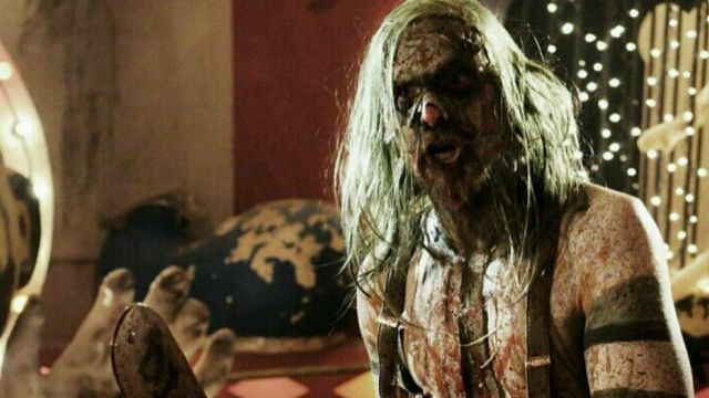 The clown mask Psycho-Head played by Lew Temple in the film 31 by Rob Zombie.