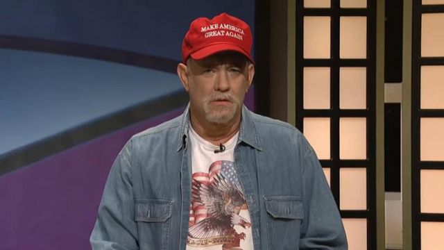 The cap "Make America Great Again" by Doug (Tom Hanks) in the Black Jeopardy SNL