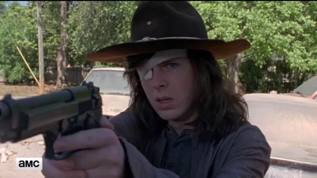 The hat Stetson Carl Grimes (Chandler Riggs) in The Walking Dead S08E01