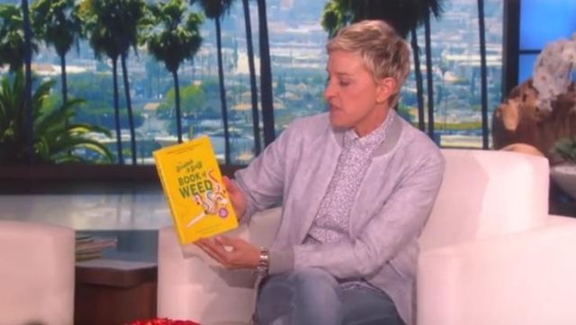 the book "the Scratch & Sniff Book of Weed" presented by Ellen Degeneres in on emmissions The Ellen Degeneres show