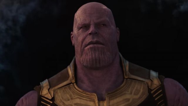 The prosthesis silicone purple of Thanos (Josh Brolin) in Avengers : Infinity War