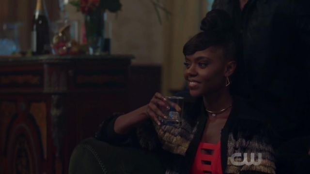 The metallic fringe jacket worn by Josie McCoy (Ashleigh Murray) in Riverdale 2x05