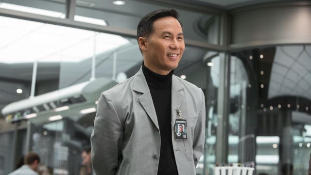 The jacket gray laboratory of Dr. Henry Wu (B. D. Wong) in Jurassic World
