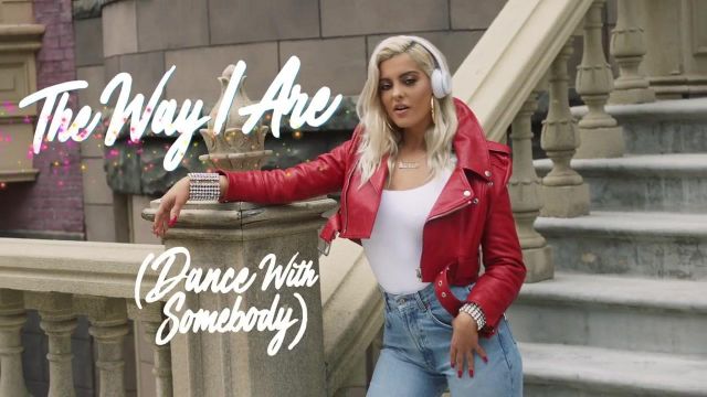 Red leather jacket from Bebe Rexha in the clip The way