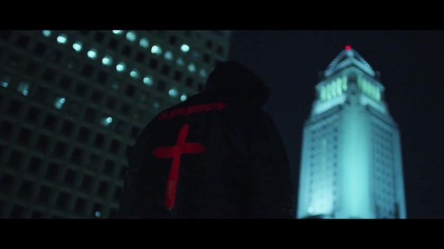 The tower of Los Angeles City Hall in the clip Reminder of The Weeknd