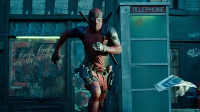 The poster of the first season of the series Firefly visible in a shop window in Deadpool 2