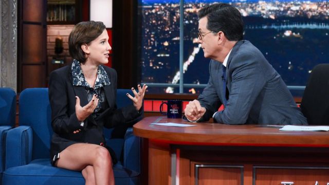 The blazer CG Chris Gelinas worn by Millie Bobby Brown during his appearance on The Late Show With Stephen Colbert