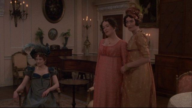 The authentic pink dress and Elizabeth Bennet (Jennifer Ehle) in Pride and Prejudice S01E01