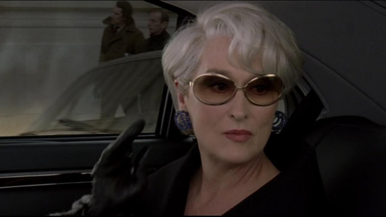 The golden brown sunglasses Miranda Priestly (Meryl Streep) in The
