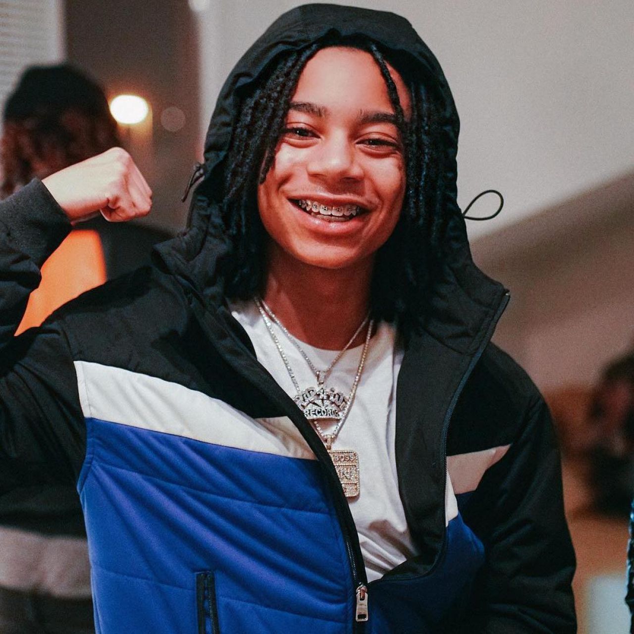 Blue, white and black jacket of YBN Nahmir on the Instagram account ...