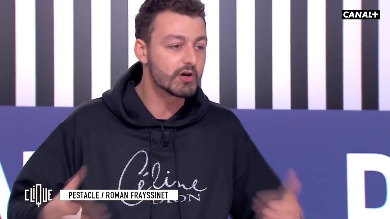 Roman Frayssinet Films Et Programmes Tv Le sweatshirt Céline Dion à strass de Roman Frayssinet dans l'émission