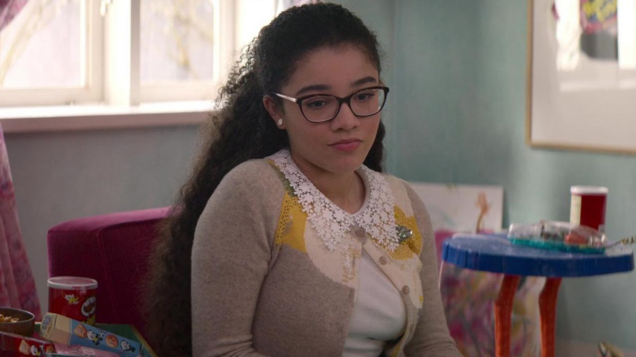 Cardigan worn by Mary Anne Spier (Malia Baker) as seen in The BabySitters Club TV show outfits