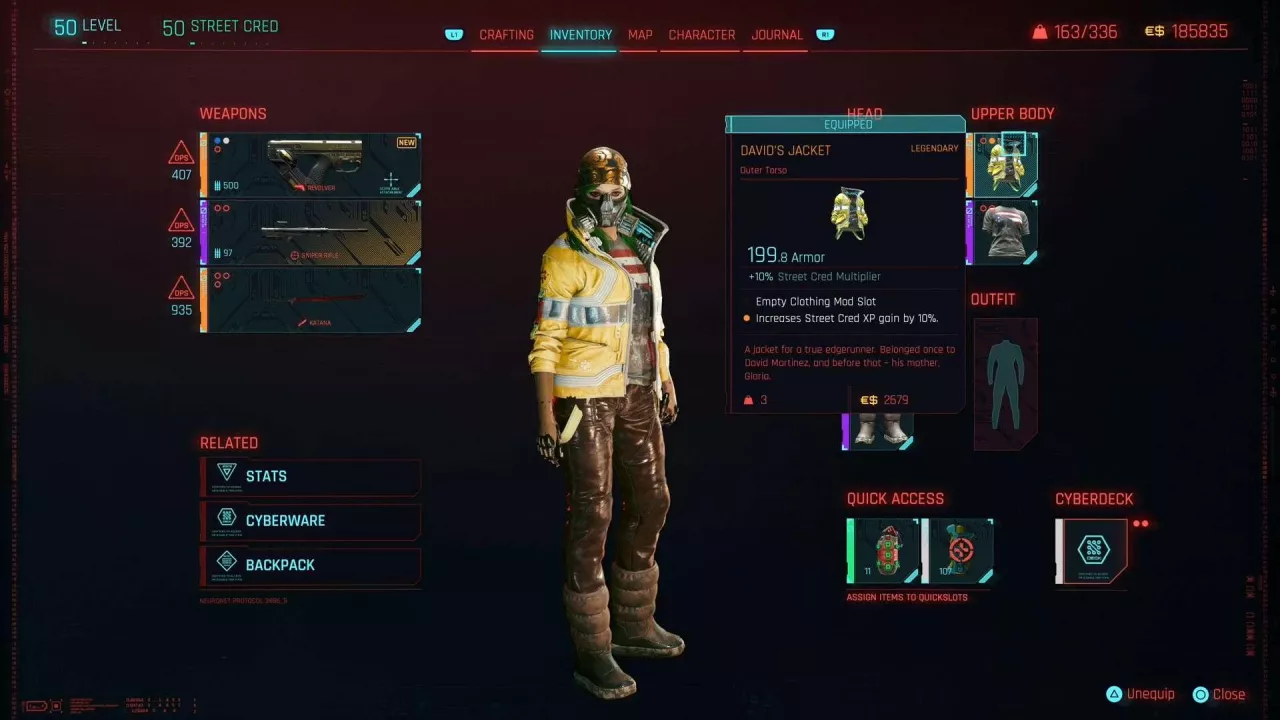 Yellow Edgerunner Jacket worn by David as seen in Cyberpunk 2077