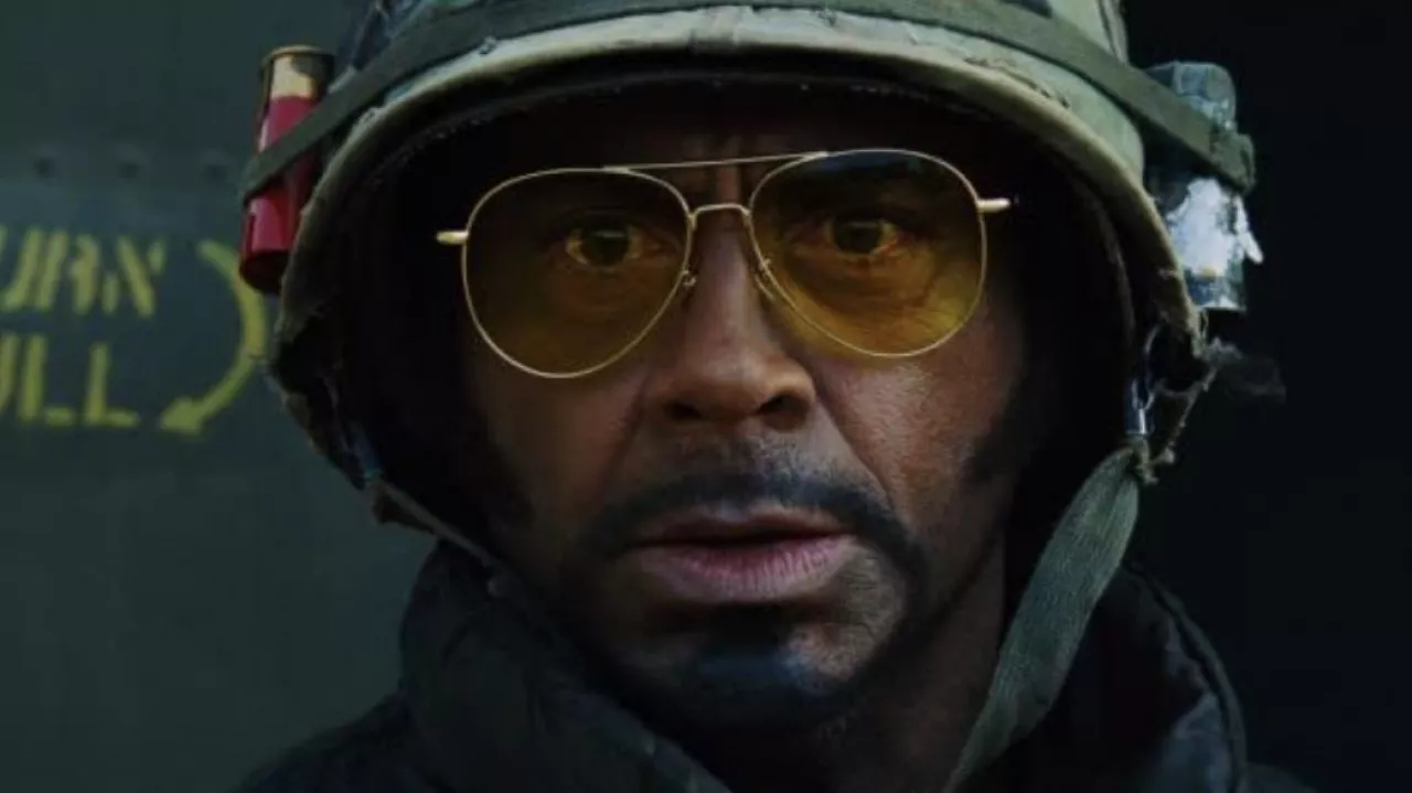 Yellow aviator sunglasses worn by Kirk Lazarus (Robert Downey Jr.) as ...