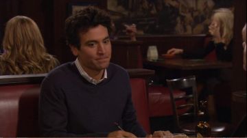 The blue sweater and the white shirt plaid Ted Mosby (Josh Radnor) in How I Met Your Mother S06E01