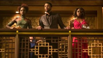 The pink dress and Okoye (Danai Gurira) in Black Panther