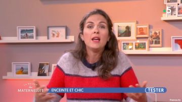 Le pull gris à bande rouge de Marie Perarnau dans La maison des maternelles