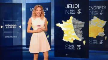La robe patineuse rose poudrée de Gennifer Demey dans la météo de M6 du 7 mai 2018 à 20H10