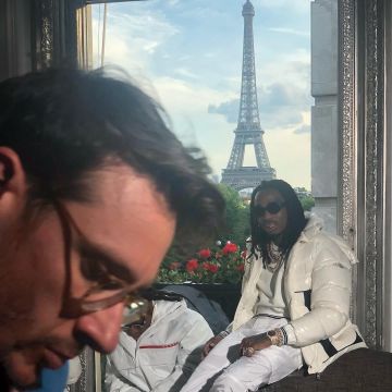 White jacket worn in Paris by Quavo on his Instagram Account