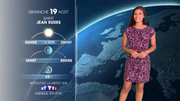 The printed dress worn by Tatiana Silva for the Weather TF1 of the 18/08/2018