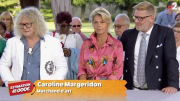 La chemise rose satinée à motifs de Caroline Margeridon dans Affaire conclue : le prime du 15 septembre 2018
