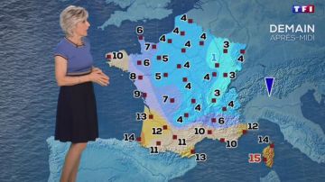 La robe portée par Evelyne Dhéliat dans la Météo de TF1 du 11 décembre 2018