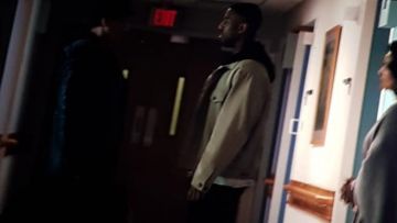 Beige hoodie jacket of Adonis Johnson (Michael B. Jordan) in Creed II