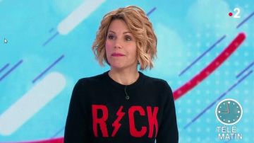 Le pull inscription "Rock" porté par Laura Tenoudji dans Télématin du 20.02.19