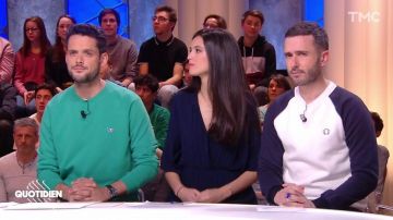 Le pull blanc à manches bleues de Julien Bellver dans Quotidien 20/02/2019