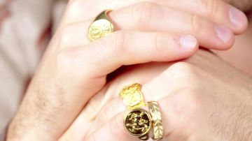 Rings worn by Dacre Montgomery in 10 Things Stranger Things' Dacre Montgomery Can't Live Without video by GQ