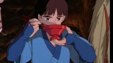 El cuenco rojo utilizado por Ashitaka en Princess Mononoke