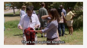Red plaid blanket seen in Parks and Recreation